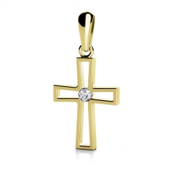 Zlatý přívěšek křížek ze žlutého zlata s brilianty